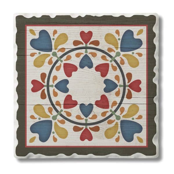 Folk Hearts & Flowers Single Absorbent Tumbled Tile Coaster