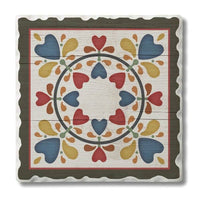 Folk Hearts & Flowers Single Absorbent Tumbled Tile Coaster