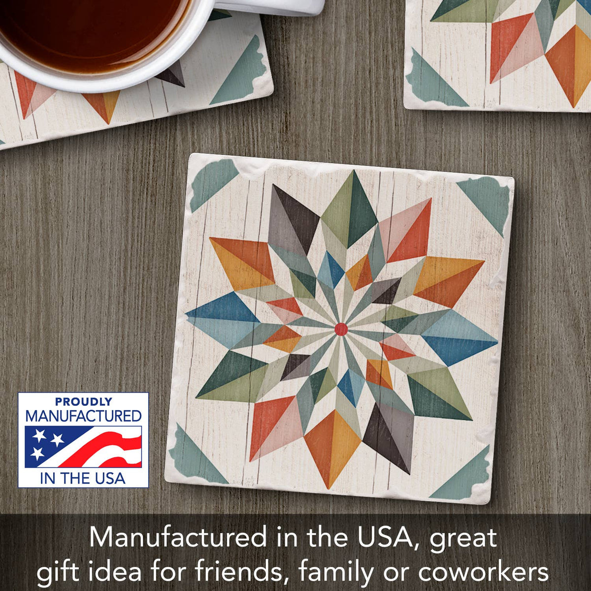 Hex Star Single Absorbent Stone Tumbled Tile Coaster