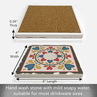 Folk Hearts & Flowers Single Absorbent Tumbled Tile Coaster