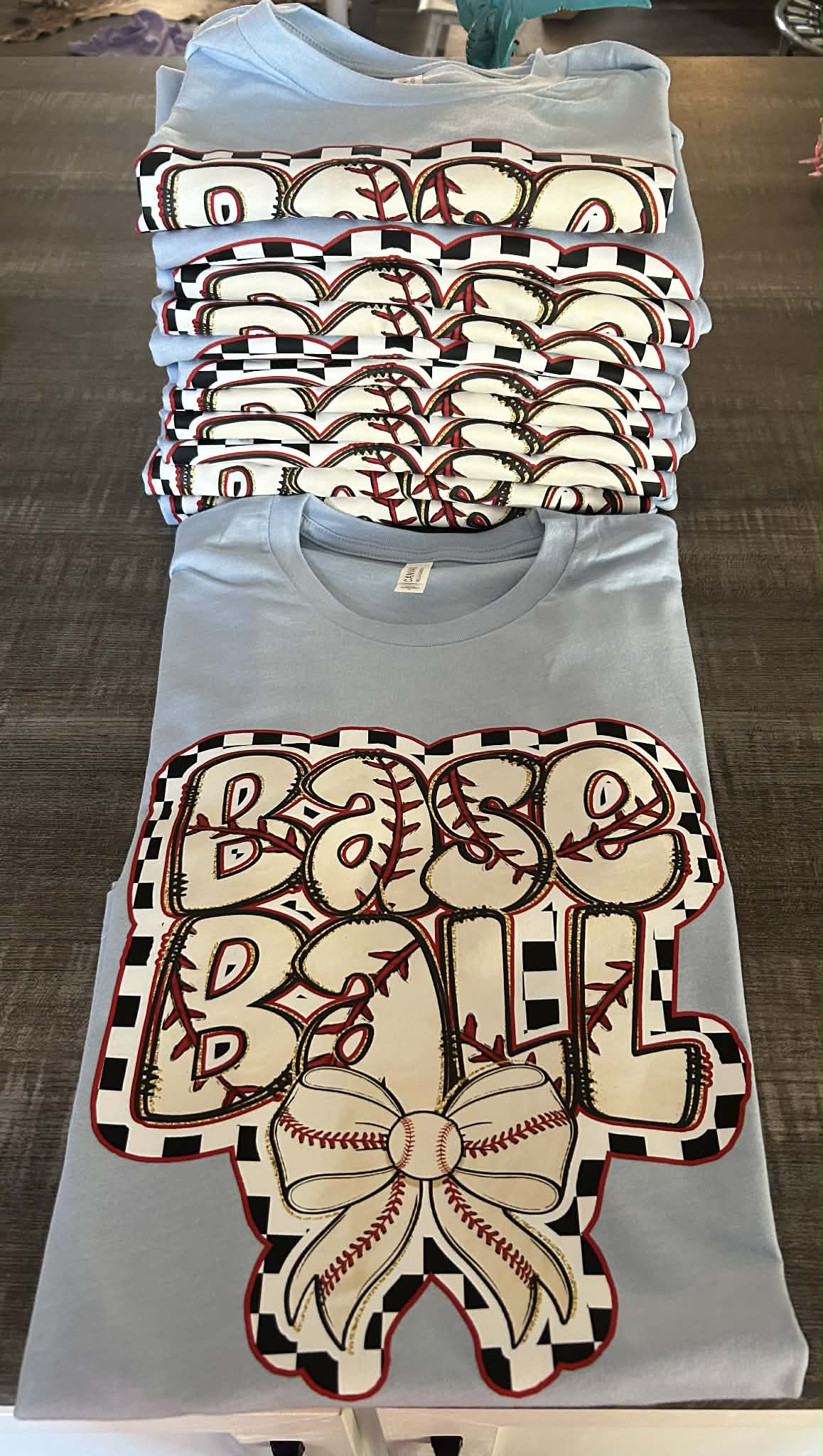 Baseball Bow | ADULT | Baby Blue Bella T-Shirt