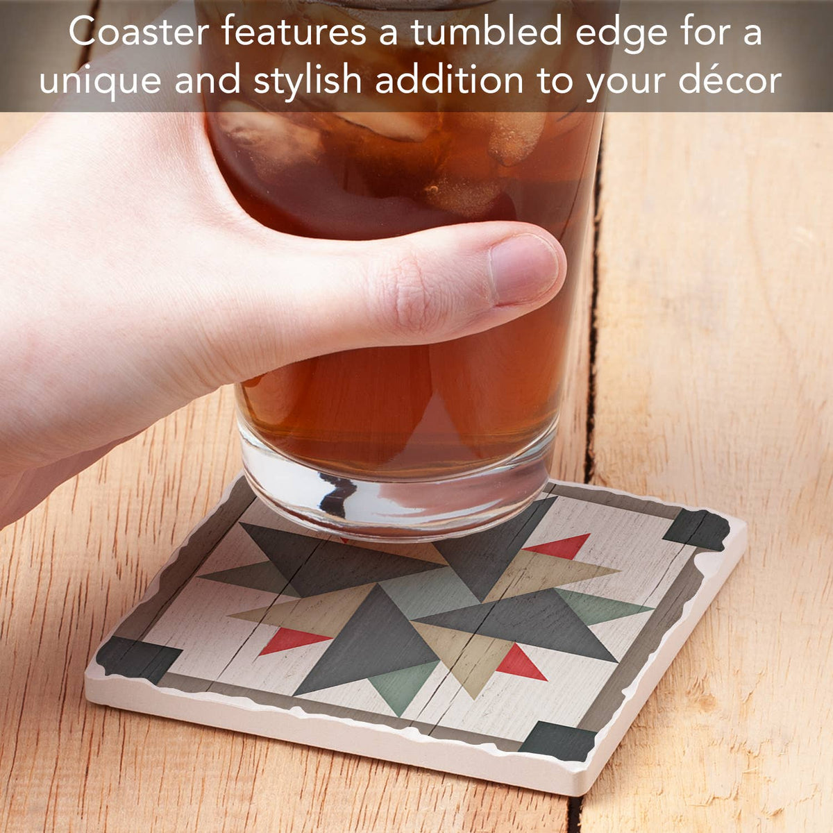 Windmill Quilt Design Single Absorbent Tumbled Tile Coaster
