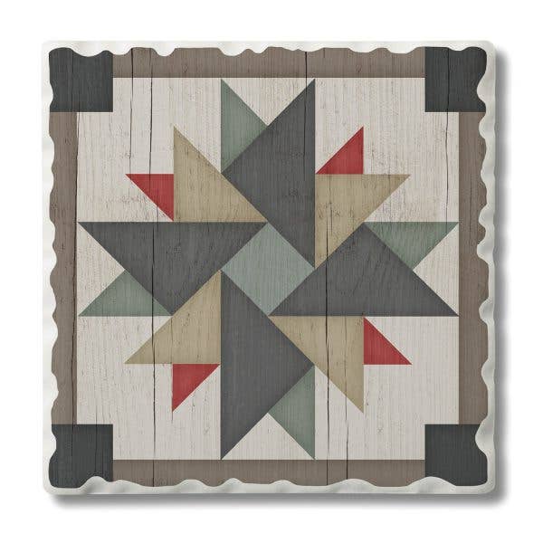 Windmill Quilt Design Single Absorbent Tumbled Tile Coaster