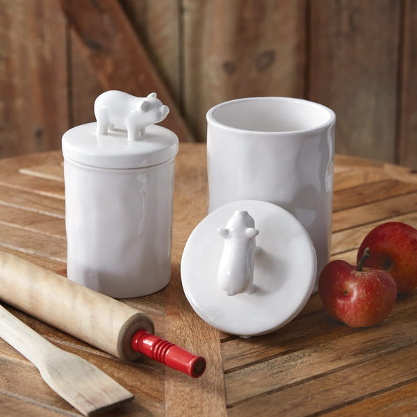 Large and Small Piglet Canisters - Set of Two Ceramic Containers