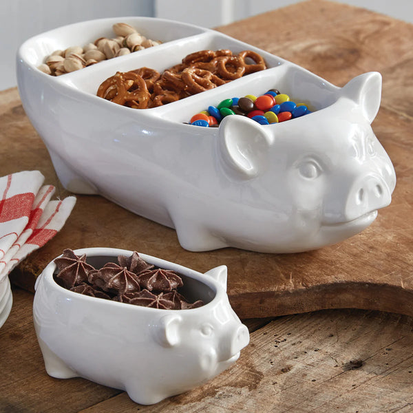 White Ceramic Piglet Divided Bowl