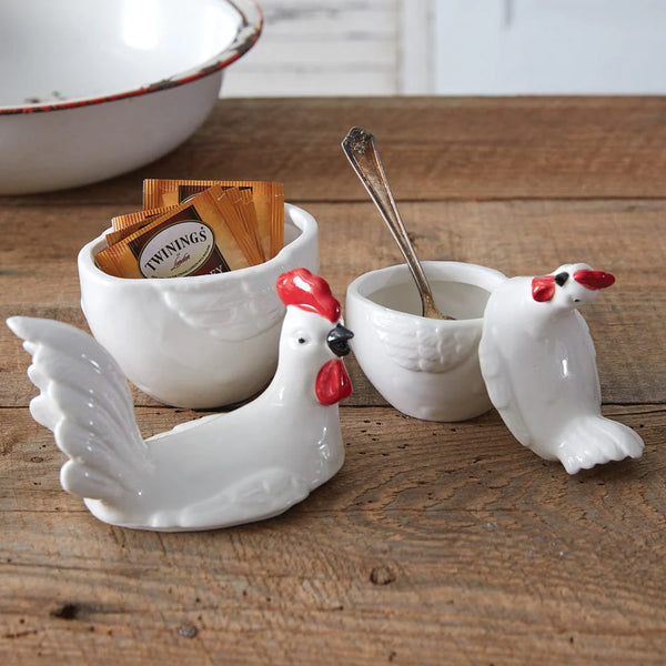 White Ceramic Rooster Container