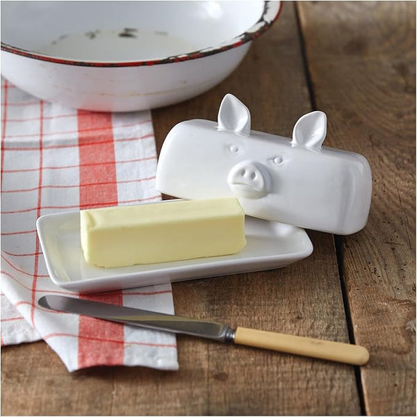 White Ceramic Piglet Butter Dish