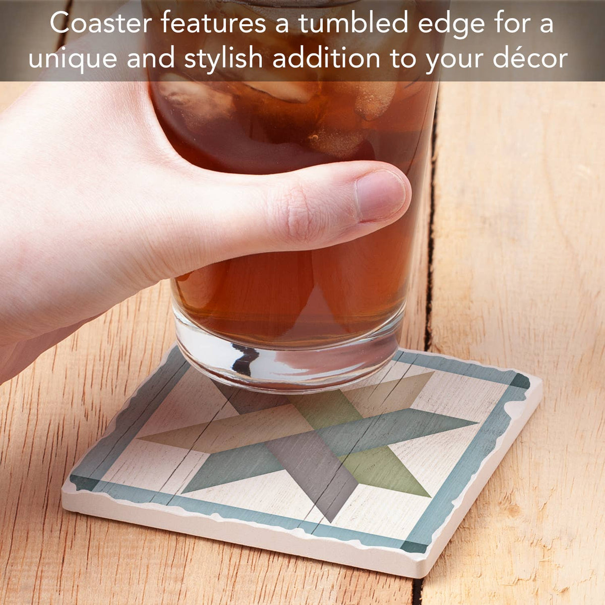 Weave Star Quilt Design Single Tumbled Tile Coaster