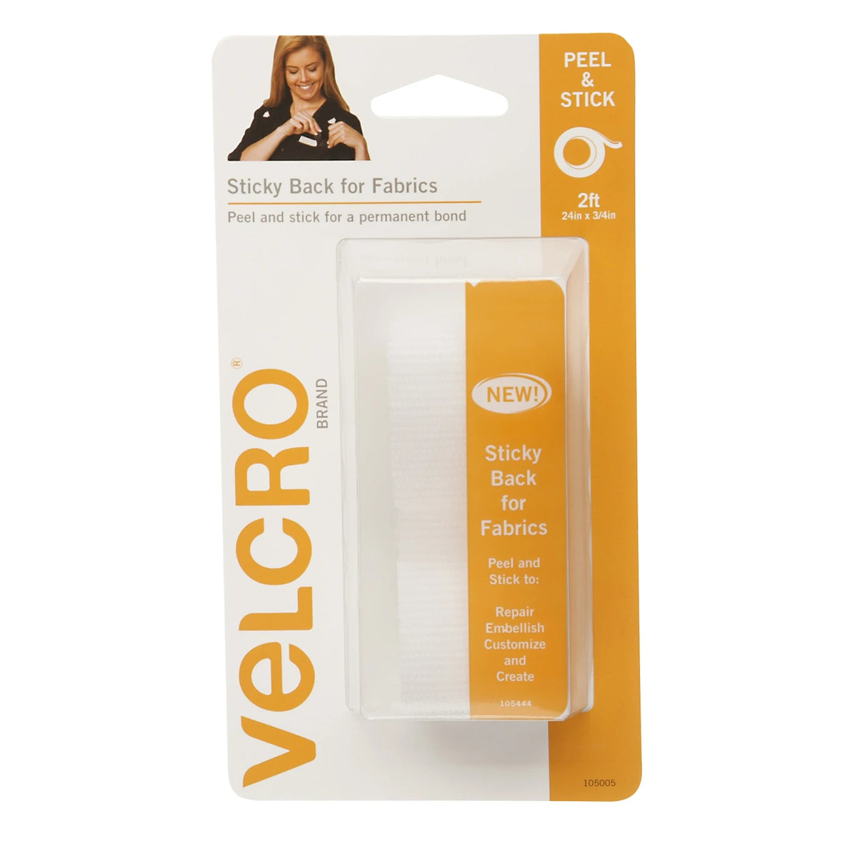 VELCRO® Brand Fastener Sticky Back for Fabric 24in x 3/4in White Tape