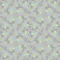 Sakura | Swimming Koi on Gray with Gold Metallic