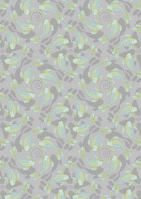 Sakura | Swimming Koi on Gray with Gold Metallic