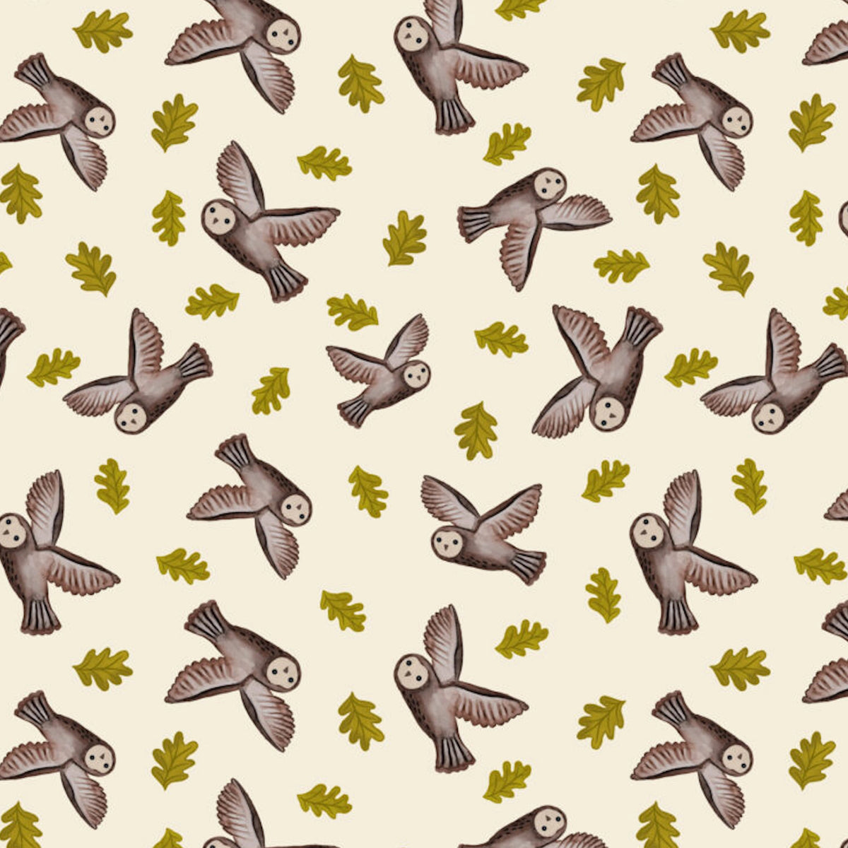 Old Quercus | Flying Owl on Dark Cream