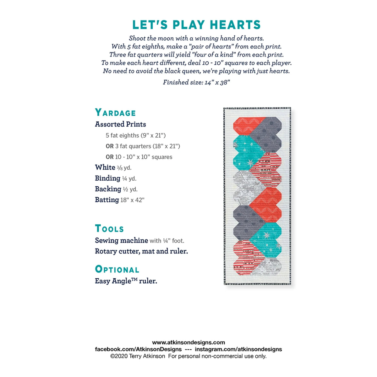 Let's Play Hearts Table Runner Pattern