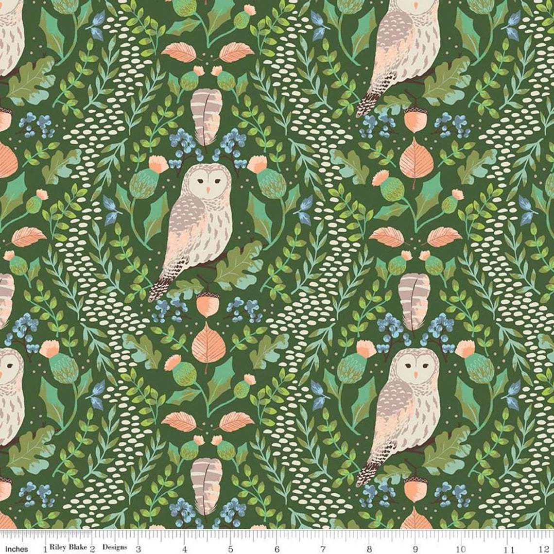Riley Blake Wildwood Wander Hidden Owl Green - Sold by the 1/2 Yard