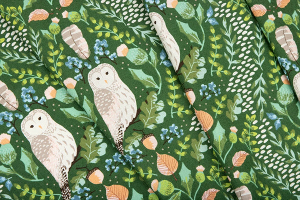 Riley Blake Wildwood Wander Hidden Owl Green - Sold by the 1/2 Yard