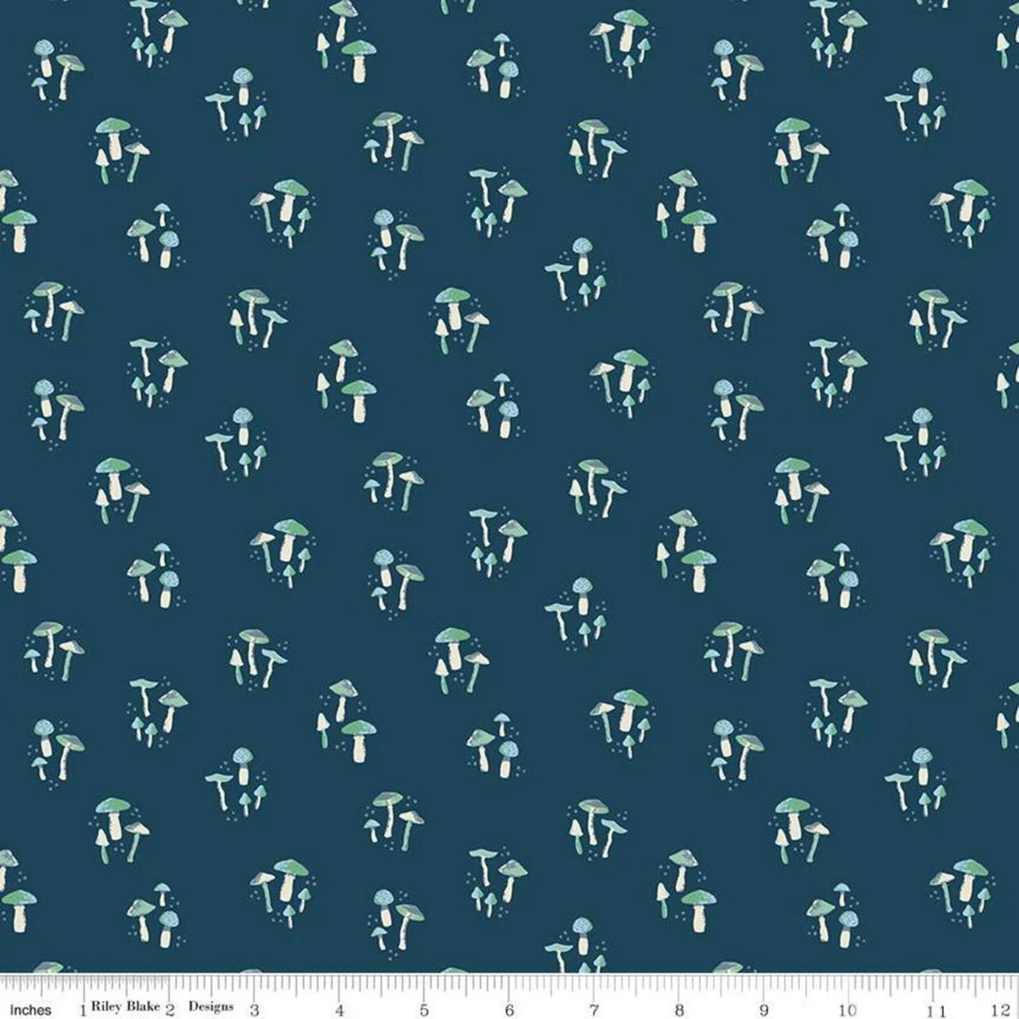 Riley Blake Wildwood Wander Mushrooms Navy - Sold by the 1/2 Yard