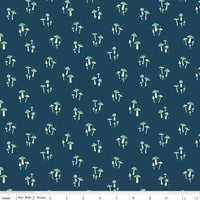 Riley Blake Wildwood Wander Mushrooms Navy - Sold by the 1/2 Yard