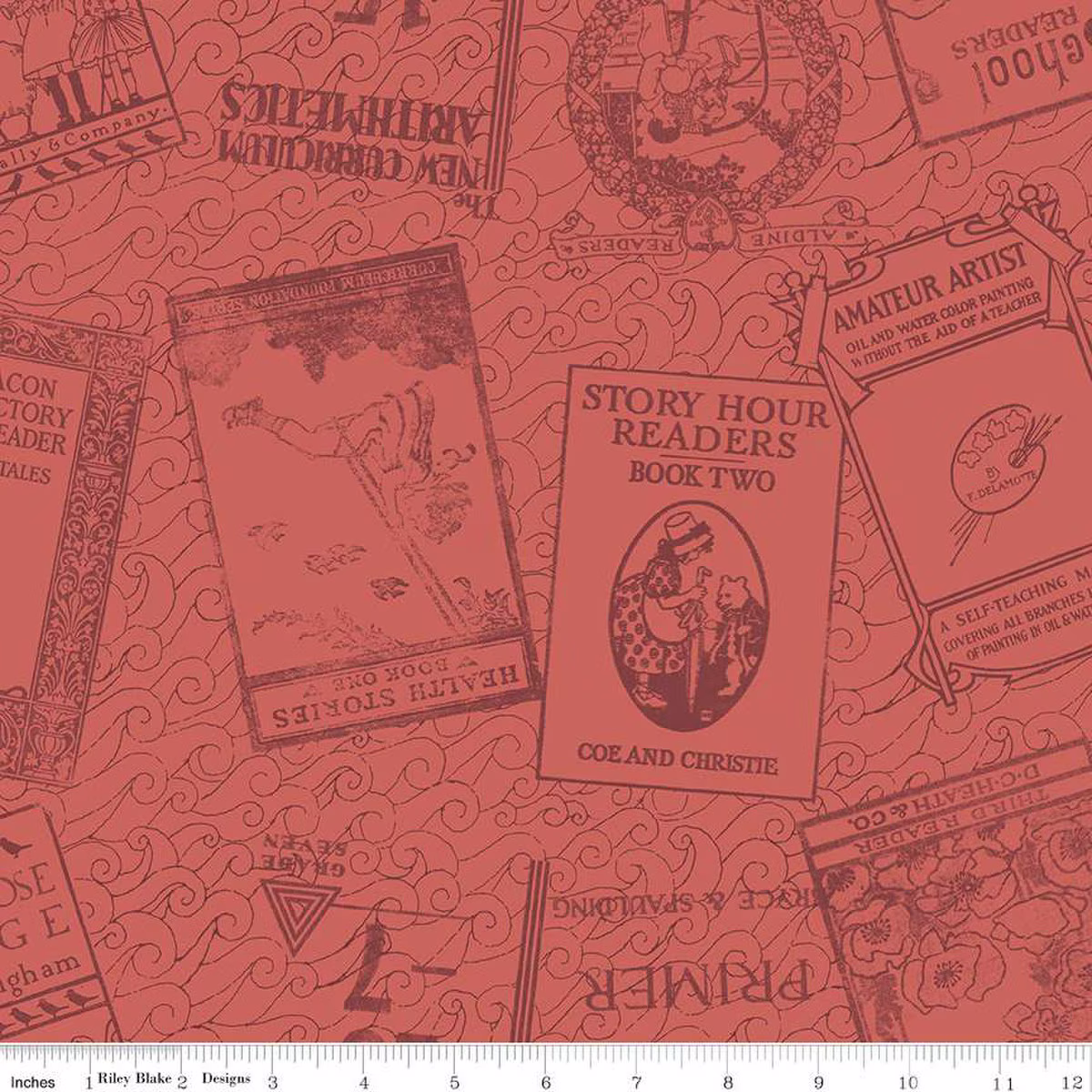 Old School Bookworm Red Riley Blake Fabric - Sold by the 1/2 Yard