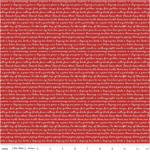 A Pear-fect Christmas Words Red Riley Blake Quilting Fabric - Sold by the 1/2 Yard
