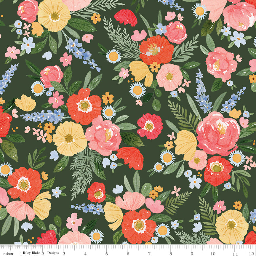 Riley Blake Floral Charms Main Forest - Sold by the 1/2 Yard