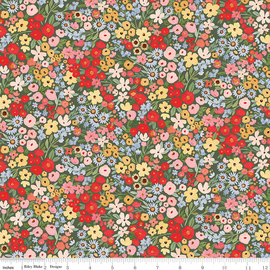 Riley Blake Floral Charms Happy Ditsy Floral Hunter - Sold by the 1/2 Yard