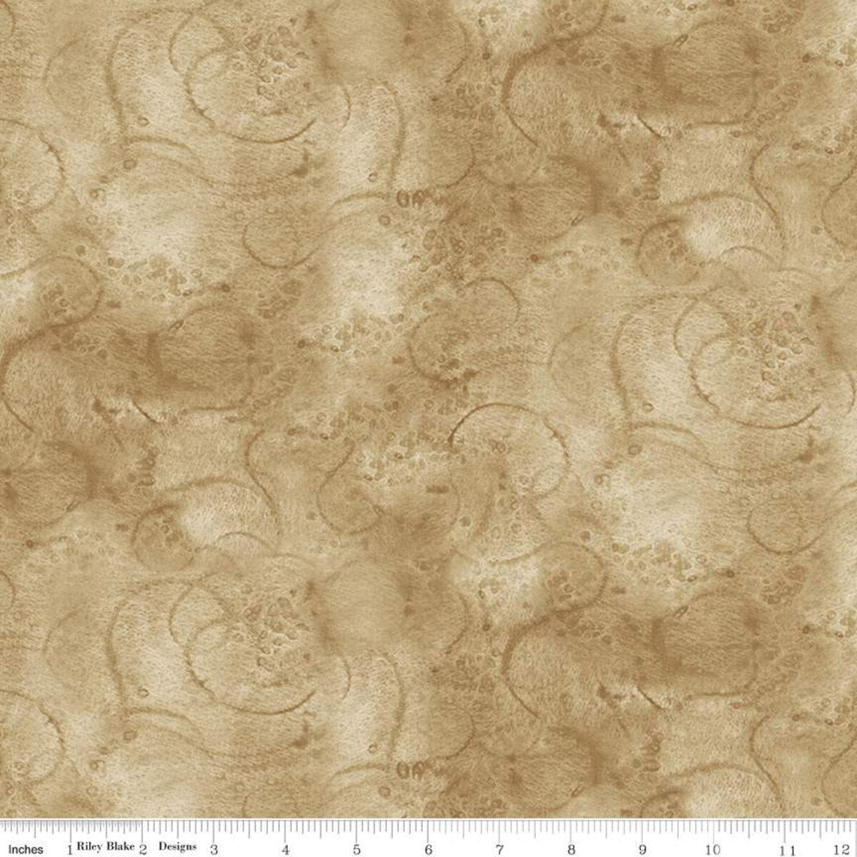 Painter's Watercolor Swirl in Khaki - Riley Blake - Sold by the 1/2 Yard