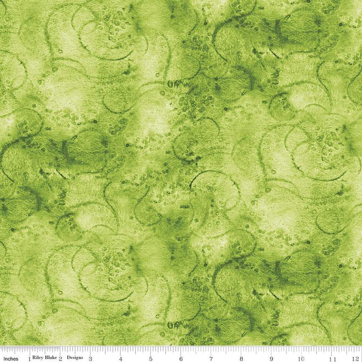 Painter's Watercolor Swirl in Lime - Riley Blake - Sold by the 1/2 Yard
