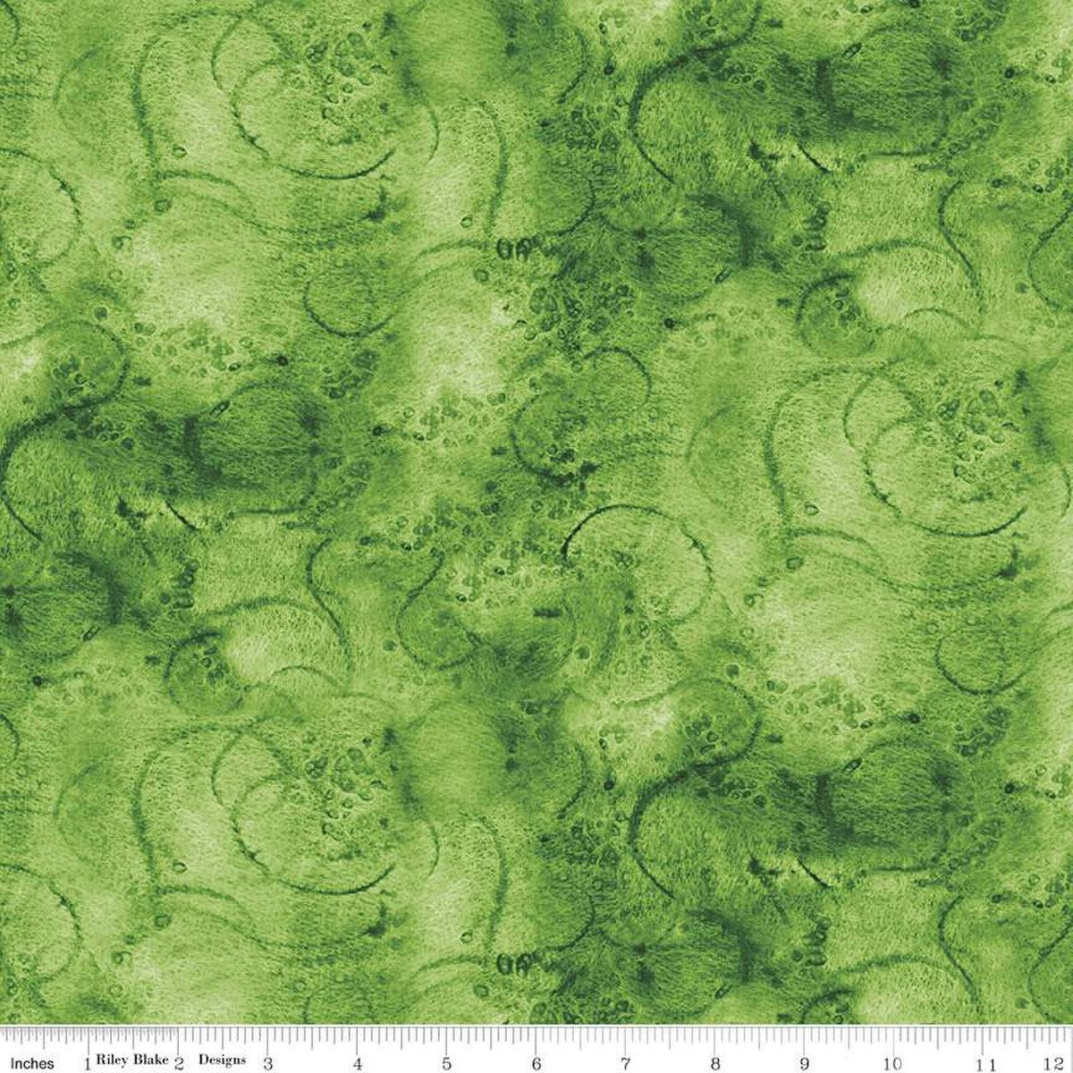 Painter's Watercolor Swirl in Medium Green - Riley Blake - Sold by the 1/2 Yard