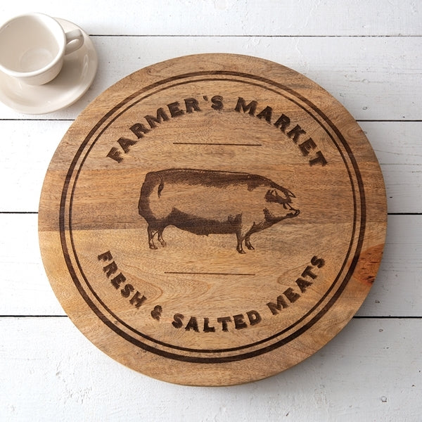 Farmer's Market Fresh and Salted Meats Wooden Lazy Susan