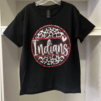 Groveton Indians Red Sparkle Leopard Print YOUTH Black Gildan T-Shirt