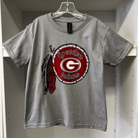 Groveton Indians Red Feather YOUTH Grey Gildan T-Shirt