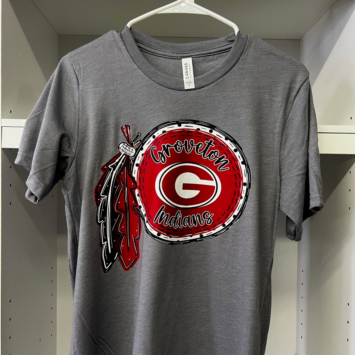 Groveton Indians Red Feather ADULT Grey Bella T-Shirt