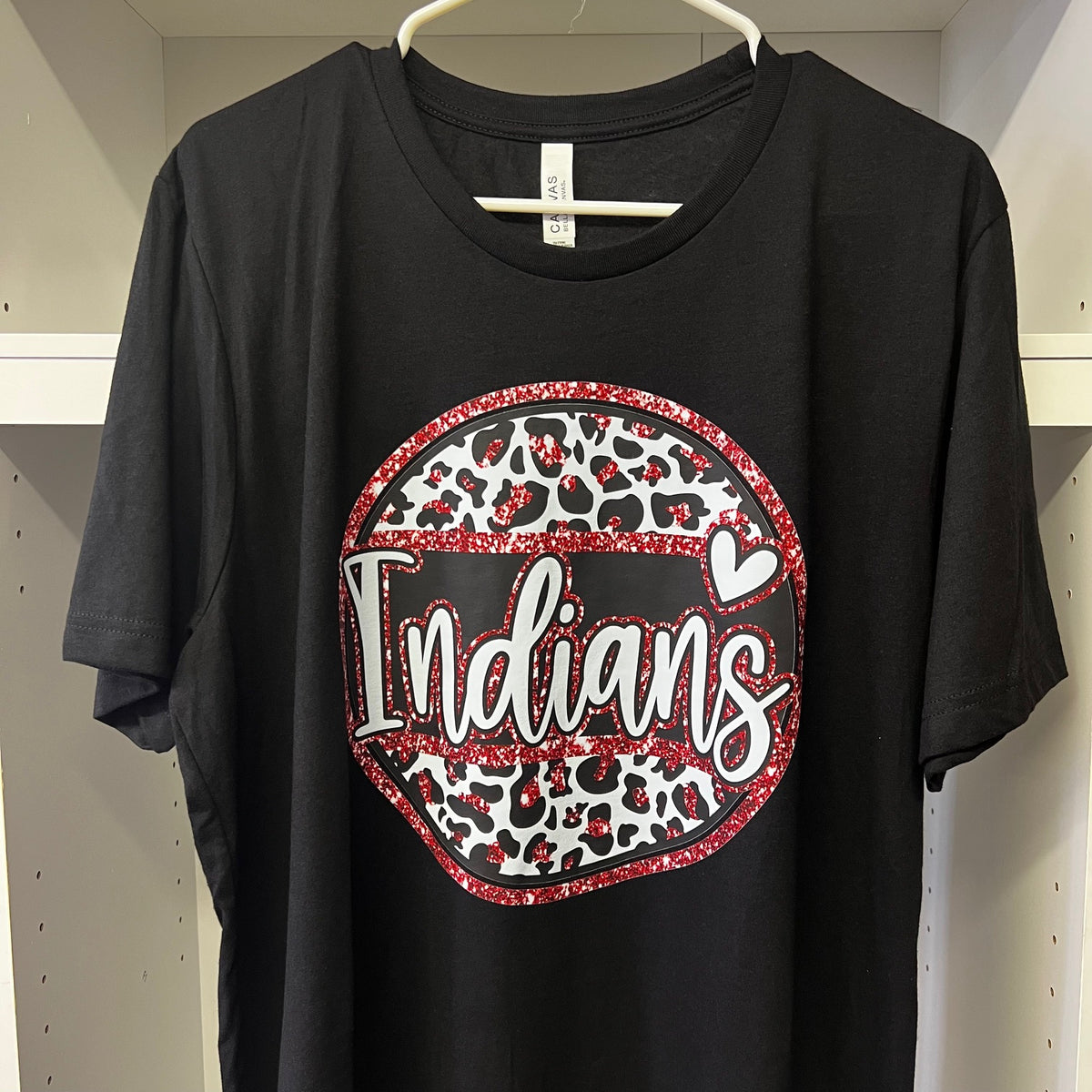 Groveton Indians Red Sparkle Leopard Print ADULT Black Bella T-Shirt
