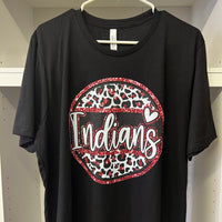 Groveton Indians Red Sparkle Leopard Print ADULT Black Bella T-Shirt