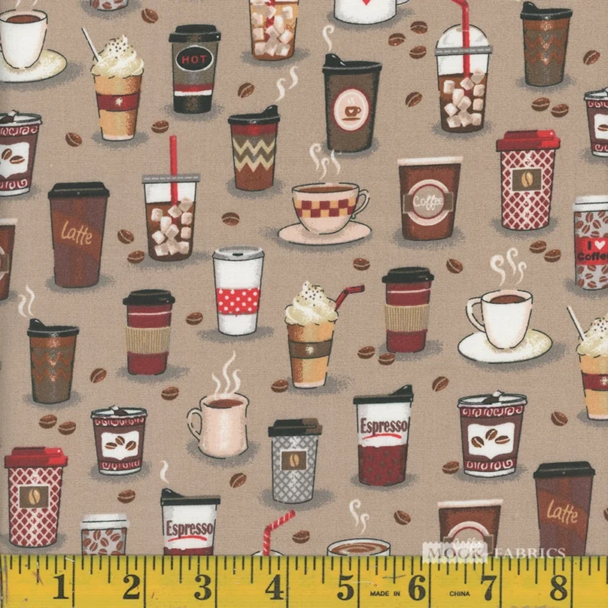 Coffee Time Cotton Woven Novelty Fabric - Sold by the 1/2 Yard