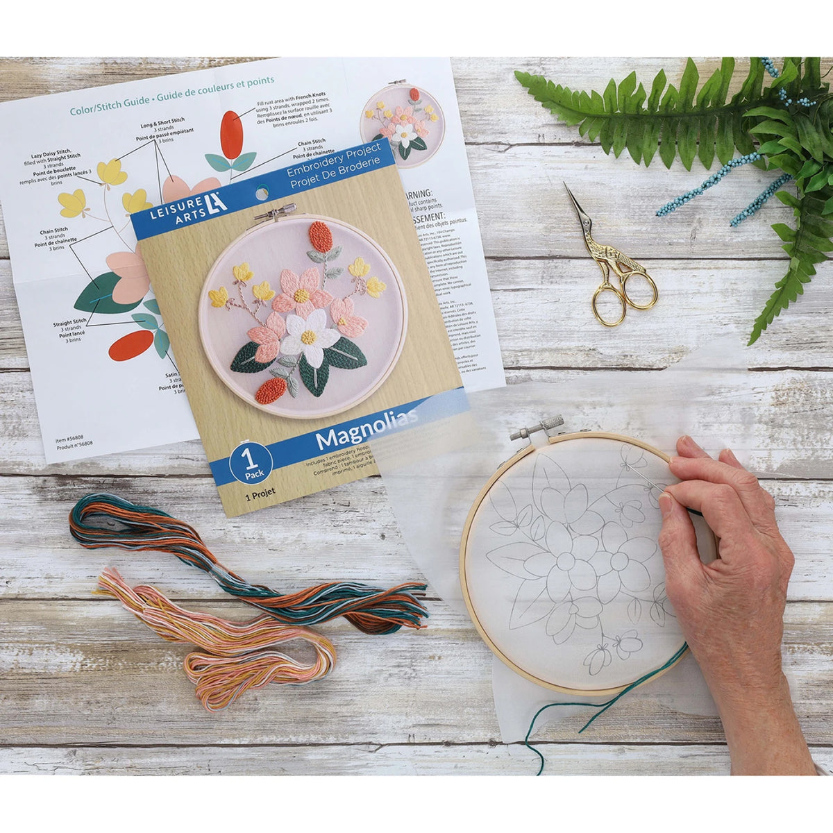 Magnolia Flowers 6" Embroidery Kit by Leisure Arts