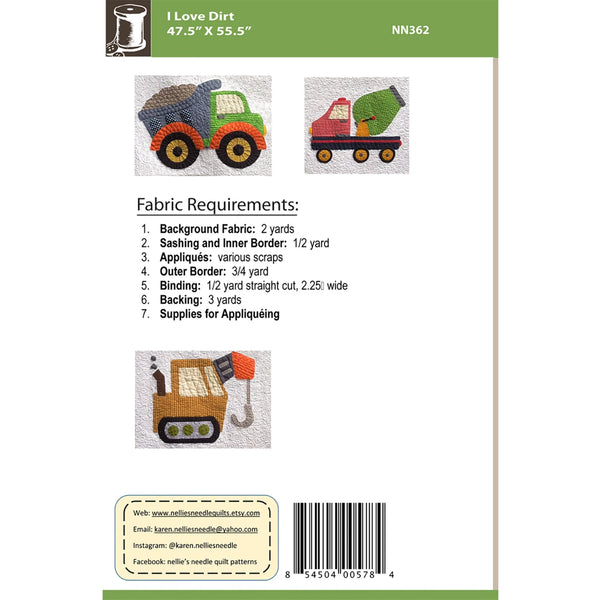 I Love Dirt Construction Vehicles Quilt Pattern