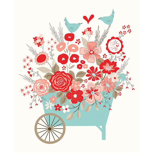 You & Me Floral Wheelbarrow Quilt Panel | Riley Blake Designs | 36" x 43"