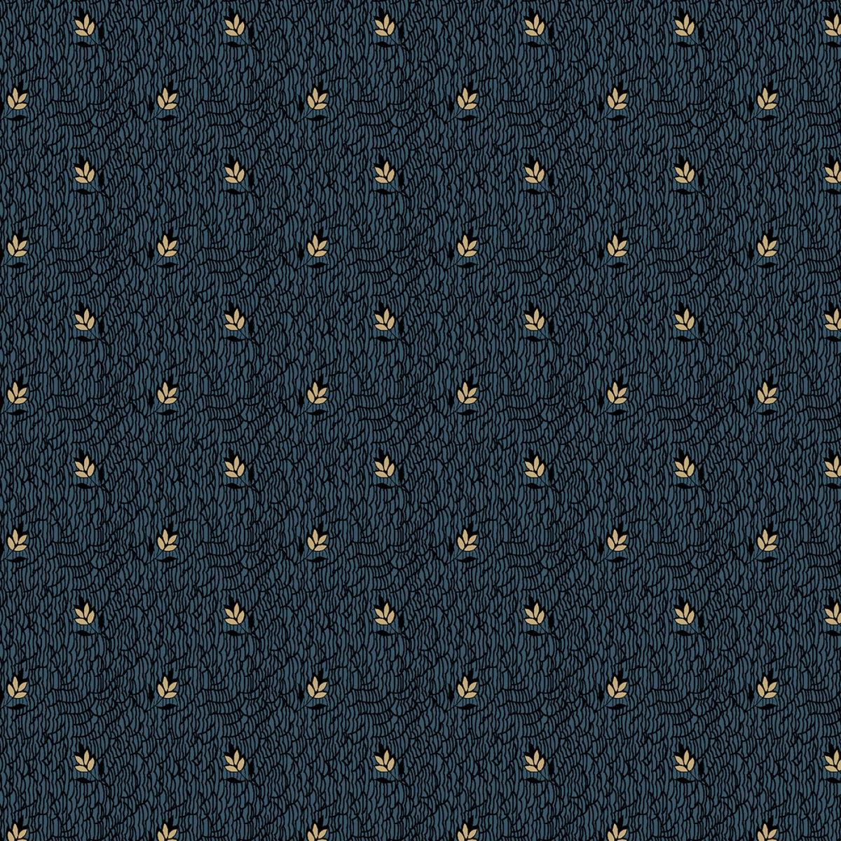 Navy Floating Leaves - Sold by the 1/2 Yard