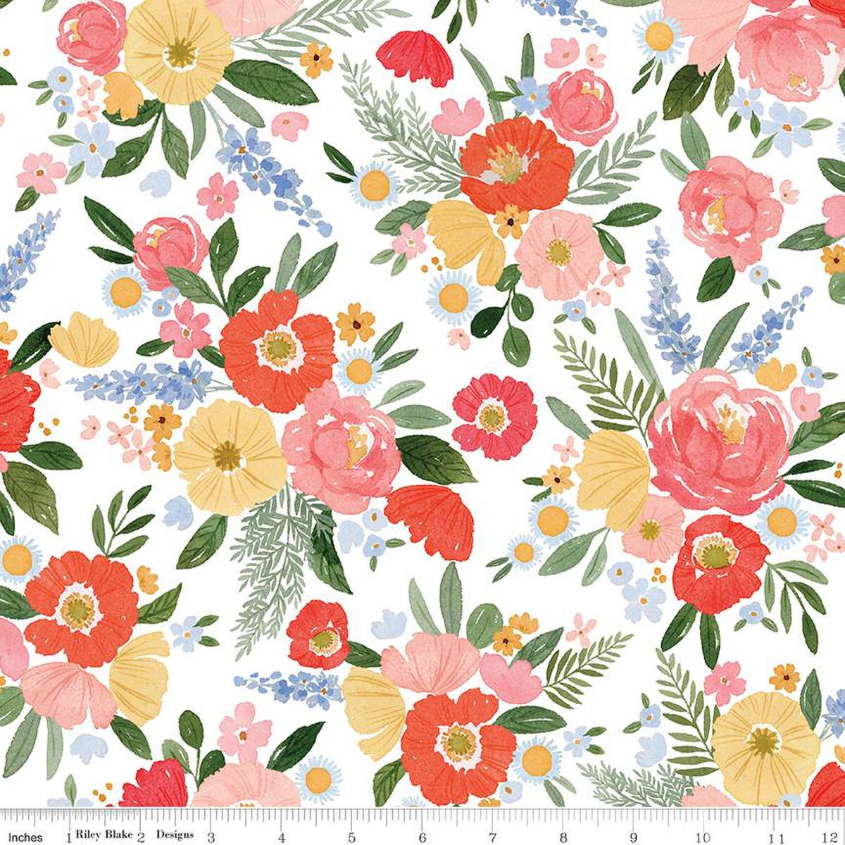Riley Blake Floral Charms Main White - Sold by the 1/2 Yard