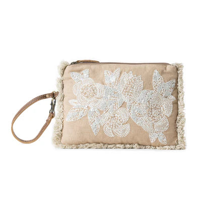Meadow Lace Embroidered Western Pouch in Ivory Bloom