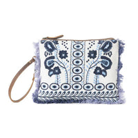 Mynora Sky Embroidered Western Pouch in Artisanal Blue