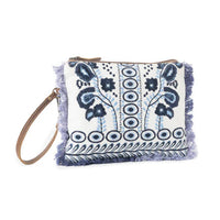 Mynora Sky Embroidered Western Pouch in Artisanal Blue