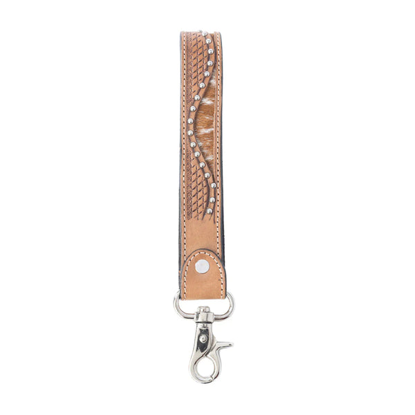 Pasture Petals Hand-tooled Leather Keyfob in Oakwood Amber