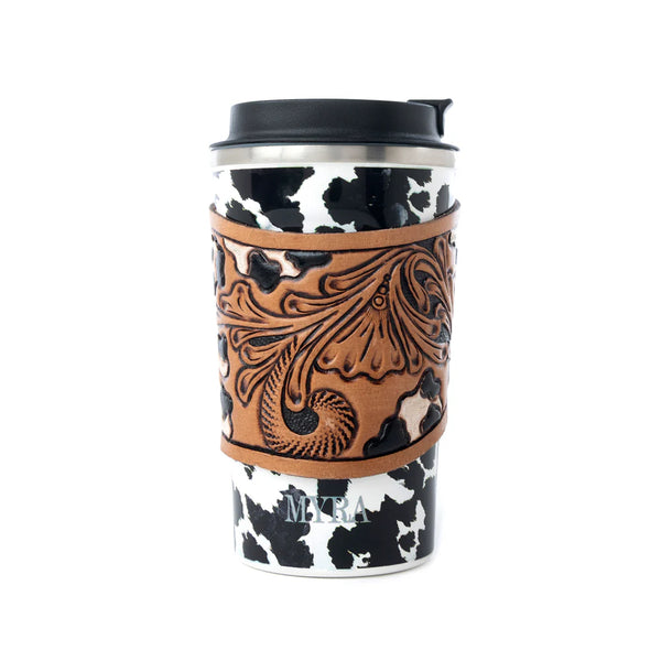 Western Trail Brew Stainless Steel Mug Tumbler in Black Leopard Print