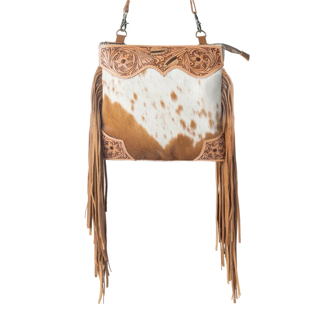 Tumbleweed Trail Fringed Hand-Tooled Bag in Light Brown