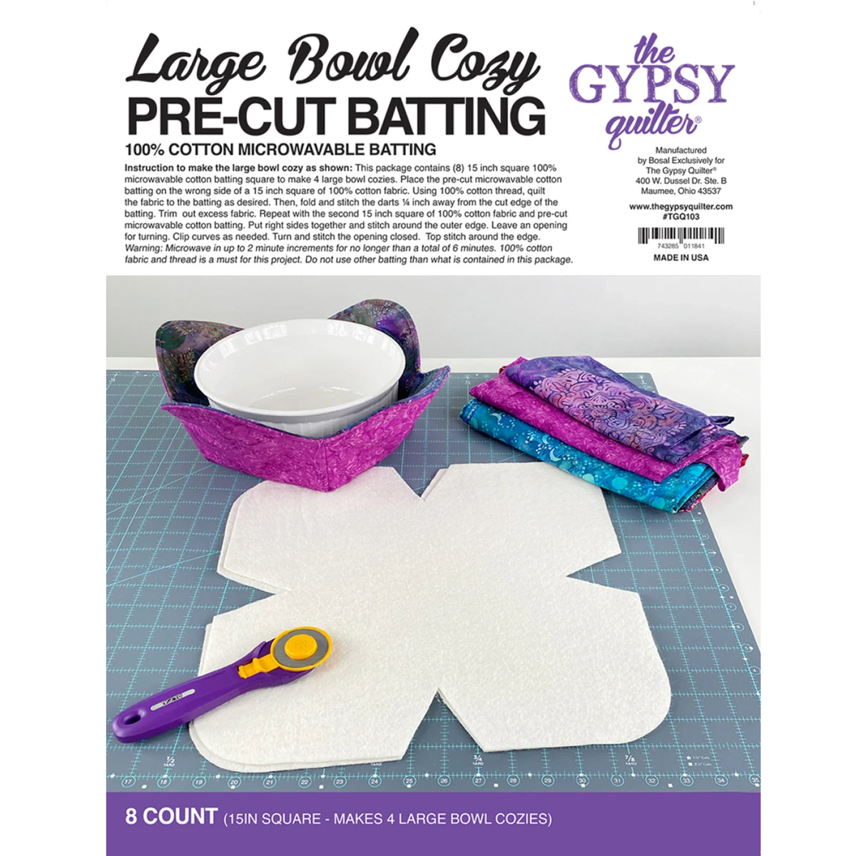Large Bowl Cozy Pre-Cut Batting 8ct by The Gypsy Quilter
