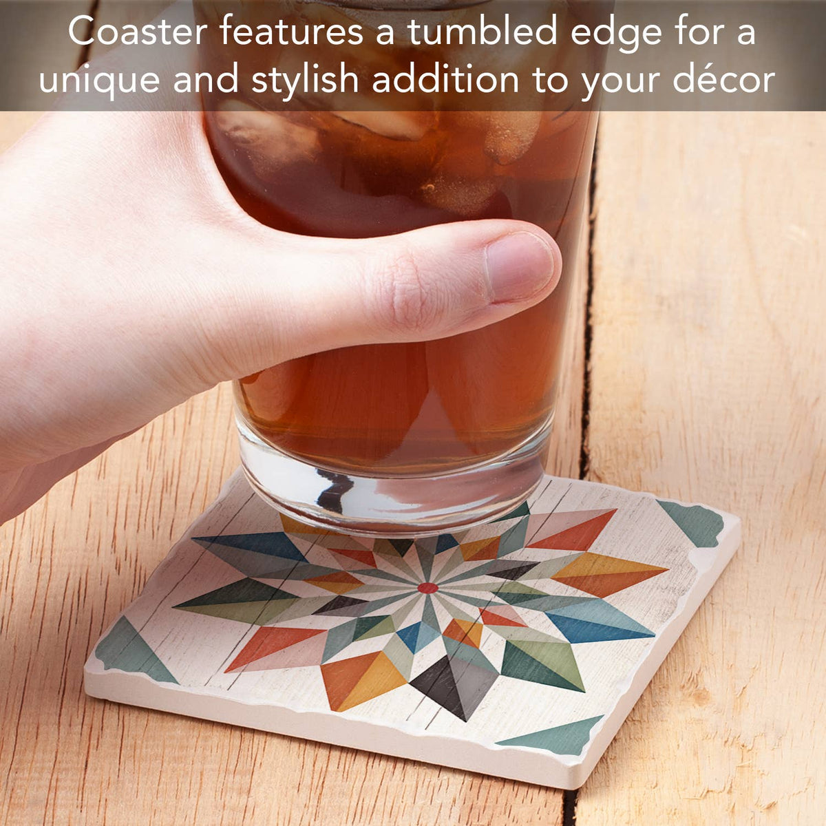 Hex Star Single Absorbent Stone Tumbled Tile Coaster