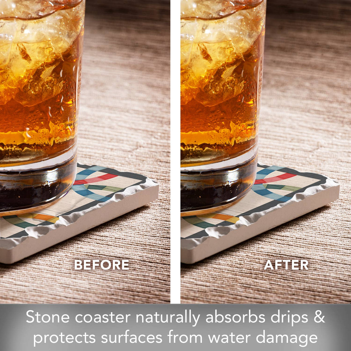 Double Wedding Ring Single Absorbent Tumbled Tile Coaster
