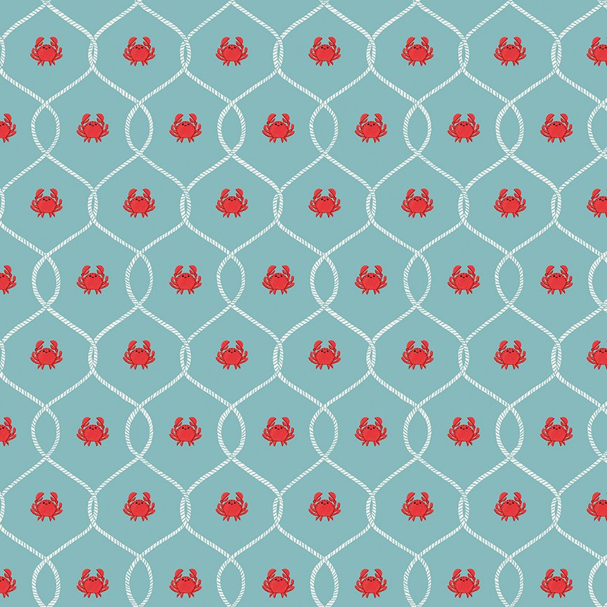 Riley Blake Lost at Sea Happy Crabs Seafoam - Sold by the 1/2 Yard